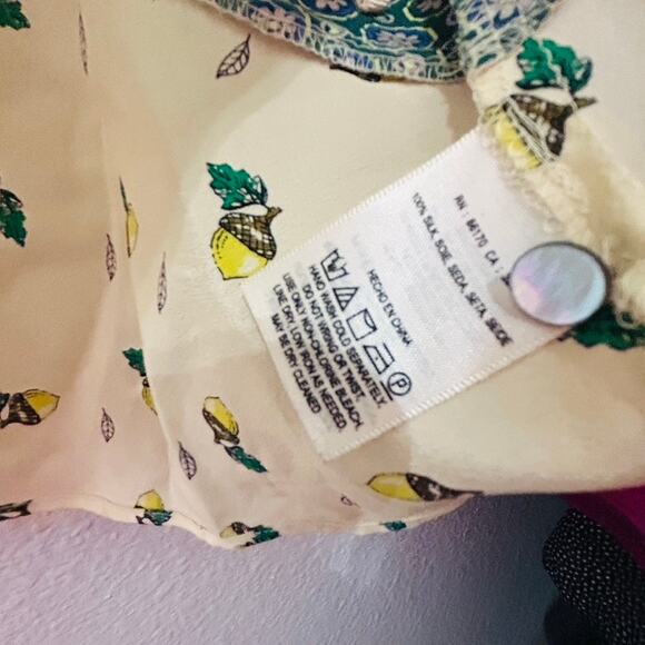 Anthropologie Maeve Fluttered Oak Silk Blouse Top Colorblock Ruffle Hem Sz 8 Md - Picture 11 of 12